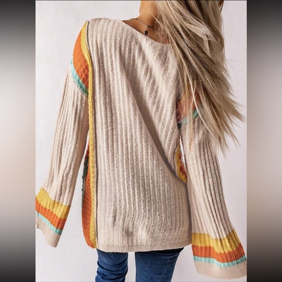 Luxe Color Block Long Sleeve Knit Sweater Top - Picture 2 of 10